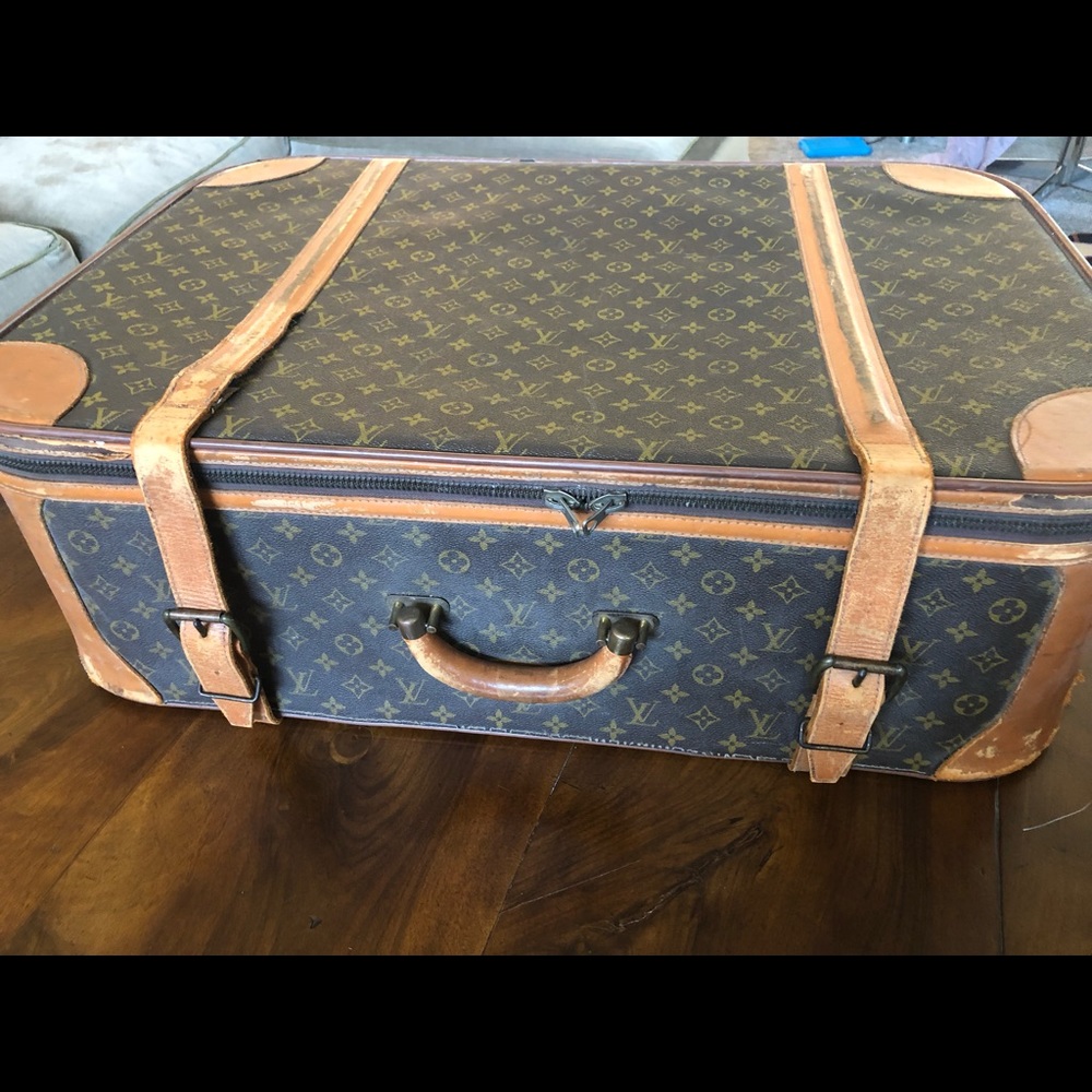 Louis Vuitton large antique suitcase with LV print
